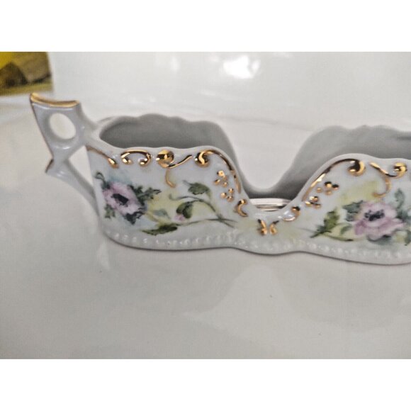 Antique Hand Painted Porcelain Spoon Rest Holder 1900's 8.25 in - Picture 7 of 9